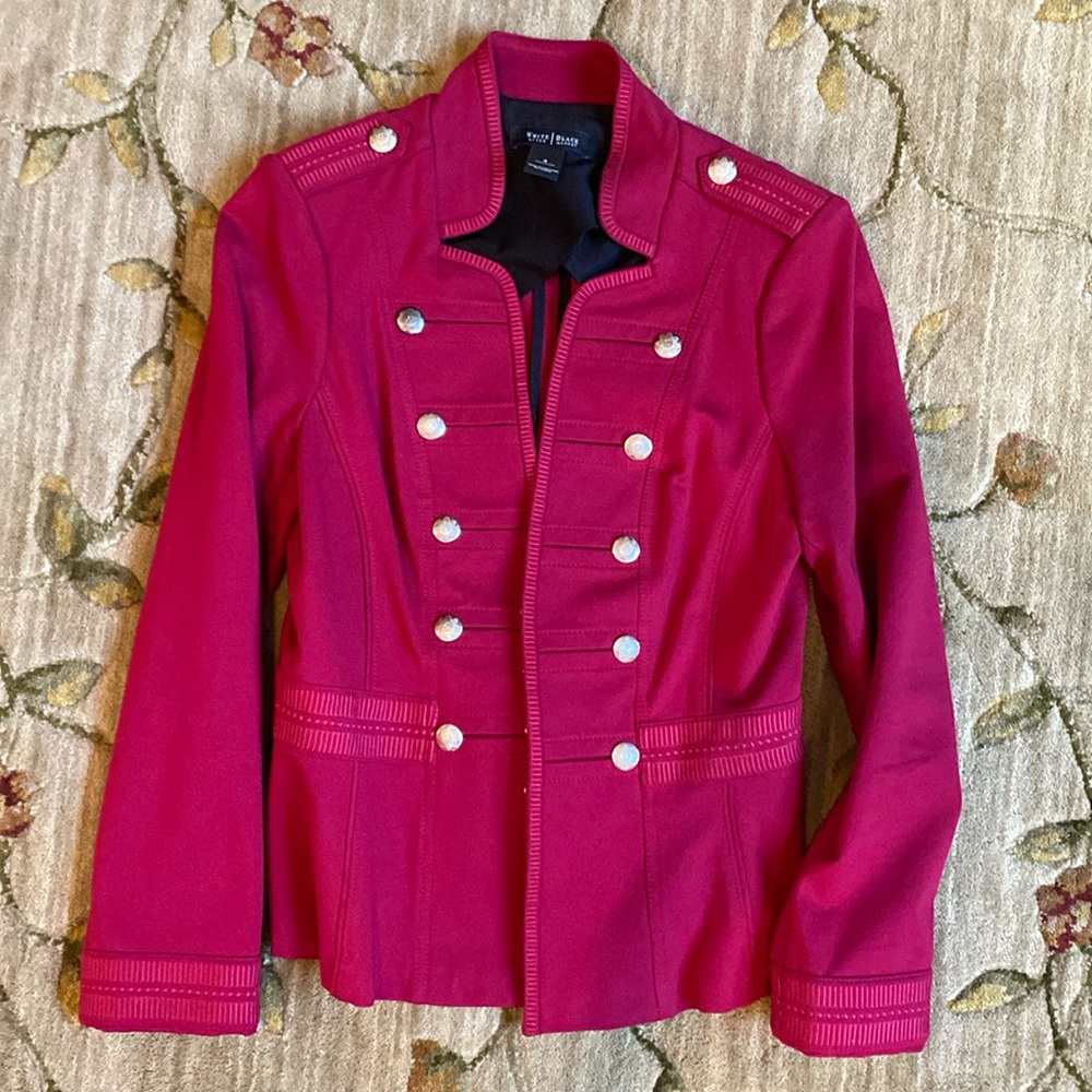 White House Black Market Red Ponte Military Jacket Women's 4 Cropped